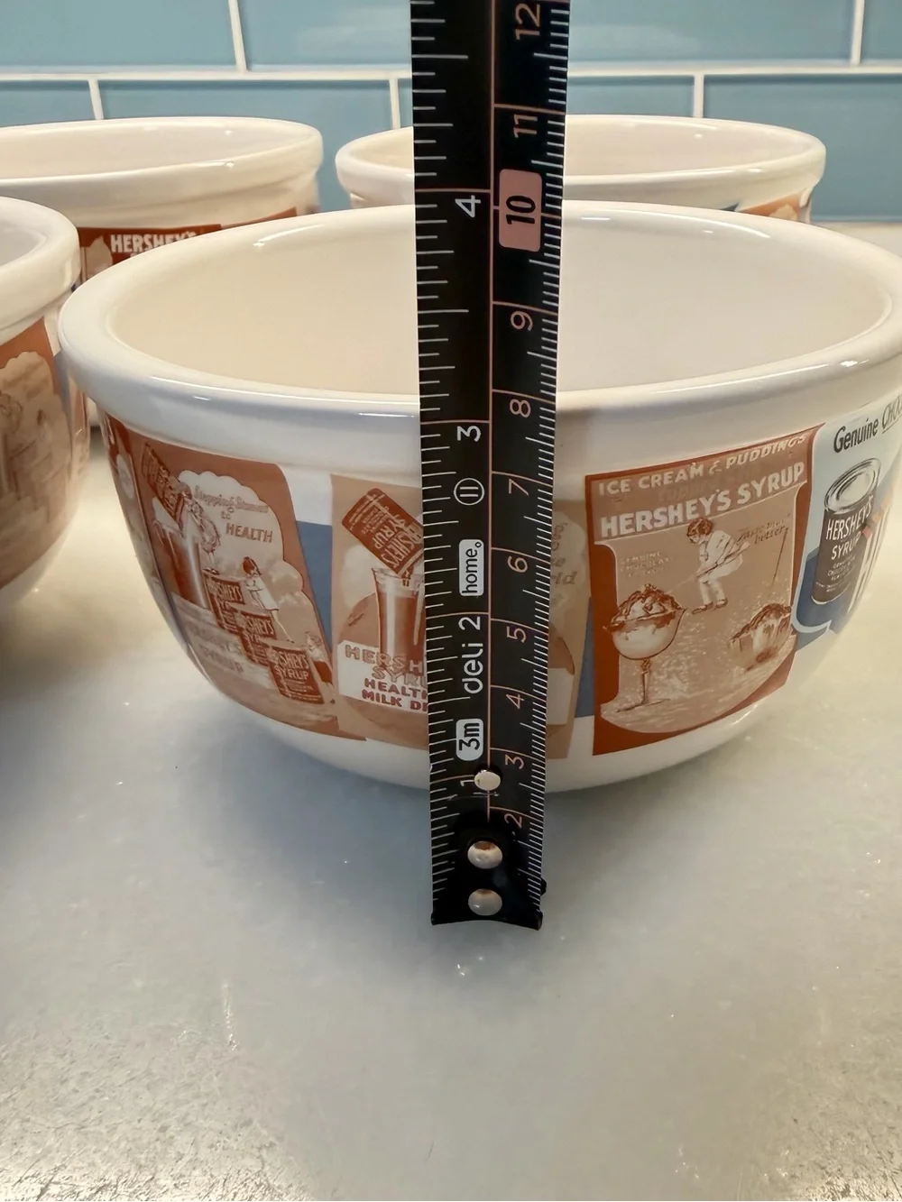 Hershey's Syrup Retro Ceramic Dessert Bowls - Set of 4 (White with Brown Accent)